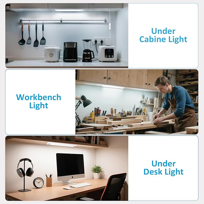 maylit Under Cabinet Lighting Plug in, 14 Inch Linkable Ultra Bright LED Light Bar, Renter Friendly Lamp, Wired Indoor Lights for Kitchen Cabinet, Counter, Workbench, Desk, Shelf, Cool White