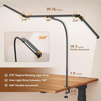 Pzloz Led Desk Lamps for Home Office - Eye Caring Architect Lamp with Clamp, Double Head Computer Monitor Work Desk Light with Remote Control: 24W Flexible Dimmable Desktop Table Lamp