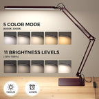 SKYLEO LED Desk Lamp with Slim Base - Adjustable Swing Arm Desk Light, Dimmable, Timer, Eye Protection, Memory Function, 1300LM, 12W, Red