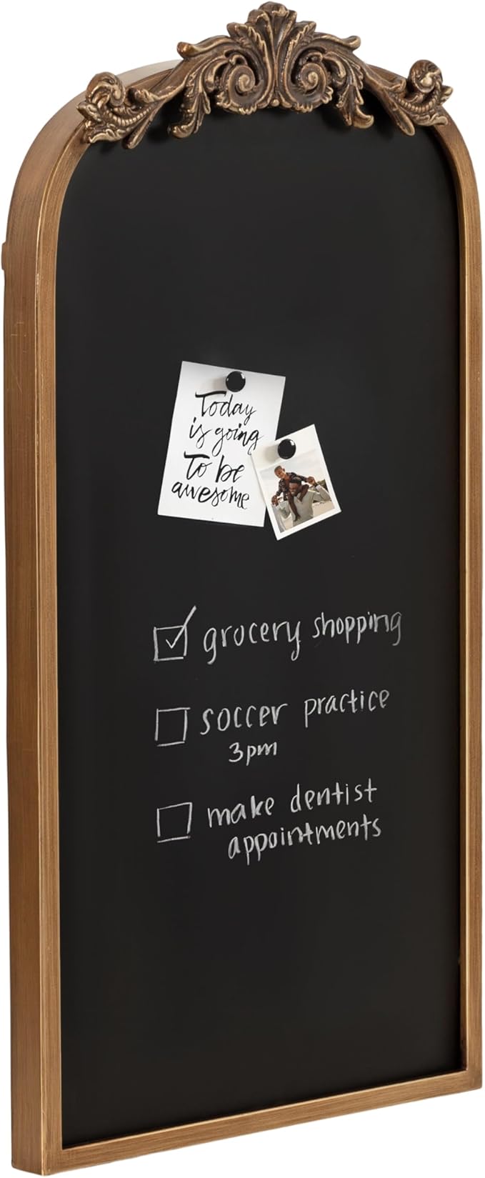 Kate and Laurel Arendahl Decorative Vintage Arch Chalkboard; 13 x 25; Gold; Framed Arched Ornate Magnetic Chalkboard for Unique Display; Decoration; and Organization