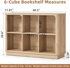 Joaxswe 6 Cube Storage Book Shelf, 40" Wide Low Horizontal Bookcase with Curved Edge, Floor Standing 2-Tier Wooden Bookshelf with Base, Modern Short Book Case for Bedroom, Study, Entryway, Natural Oak