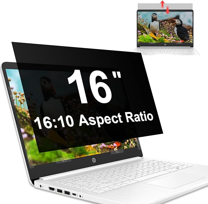 Mamol 16 Inch Laptop Privacy Screen - Compatible with Lenovo, Hp, Dell, Acer, Asus, Thinkpad, Envy, Xps - 16:10 Aspect, Anti Blue Light Glare, Removable Privacy Shield