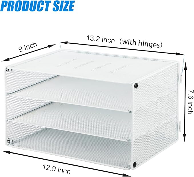 EASEPRES 3 Tier Mesh Desk Organizer Tray, Desktop Mail File Paper Letter Folder Holder Sorter Organization Rack Storage Accessories for Office Home School Classroom, White