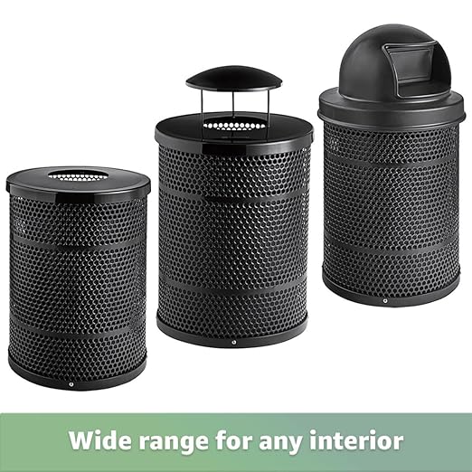 Zedfire 32 Gallon Perforated Waste Bin with Plastic Dome Lid, Steel Outdoor Heavy-Duty Commercial Trash Can, Round Recycle Container, Durable Garbage Can for Parks, Municipalities, Parking, Schools