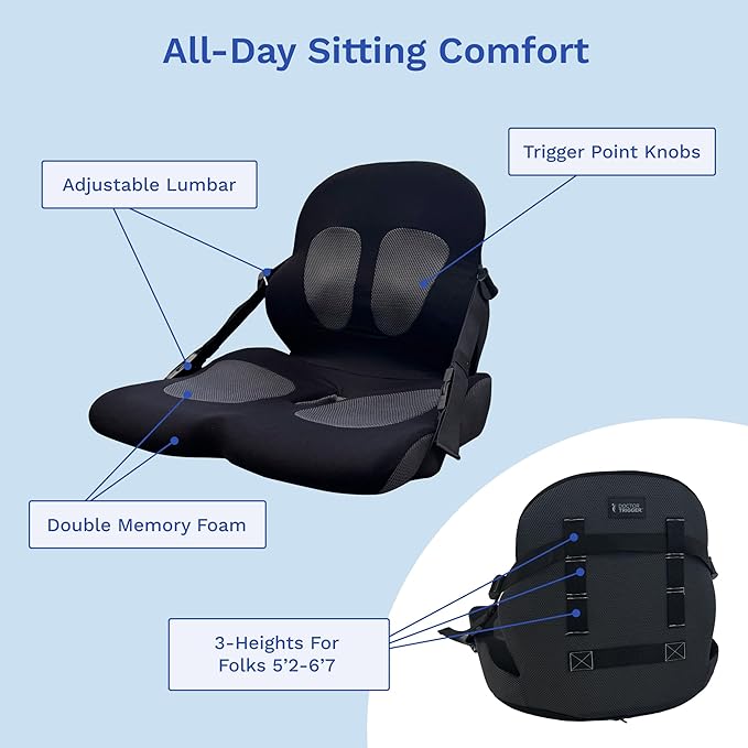 Lifted Lumbar: Adjust Lumbar in Any Seat | Developed by a Doctor | Seat Cushion for Office Chair, Car, Truck Driver, Bleachers | Pressure Relief | Designed w/Spine Specialists for Long Sitting Hours
