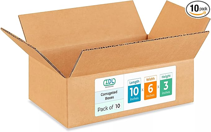 Medium Moving & Shipping Boxes 10x6x3 inches (10-Pack) - Extra Strength 200 lb vs Regular - Corrugated Cardboard Boxes for USPS/UPS/FEDEX - Packaging Box - Corrugated Box by IDL Packaging
