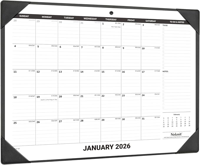 Nekmit Large Desk Calendar 2026 with Desk Protecting Pad, Runs from Jan 2026 - Jun 2027, Office Supplies 21" x 16 1/2" Desktop Calendar for Life Planning or Organizing