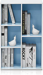 Furinno LUDER Book Shelf, 5-Cube Bookshelf, Reversible Bookcase, 9.4 x 19.5 x 31.5, for Living Room, Bedroom, Home Office, White/Light Blue