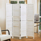 Room Dividers and Folding Privacy Screens, Wood Louvered Separators Divider Wall for Home Office Bedroom - 4 Panels, 67 * 60inch (White-Washed)