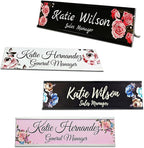 2" x 8" Custom Name Plate for Desk, Office Aluminum Desk Name Plate Personalized with Pretty Roses Pattern-(5 Styles)