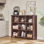 Joaxswe 9 Cube Bookcase, Farmhouse 47 Inch Wide Brown Walnut Bookshelf, Wooden 3 Tier Display Large Open Book Shelf, Vintage Horizontal Book Case for Home Office, Cubby Storage Cabinet for Living Room
