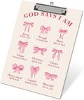 APIILVPQ Bible Clipboard, Pink Bow Clipboards with Low Profile Clip for Office School Use, Christian Prayer Wooden Clip Boards for Nurses Teachers Students - C04