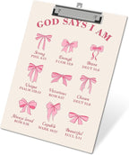 APIILVPQ Bible Clipboard, Pink Bow Clipboards with Low Profile Clip for Office School Use, Christian Prayer Wooden Clip Boards for Nurses Teachers Students - C04