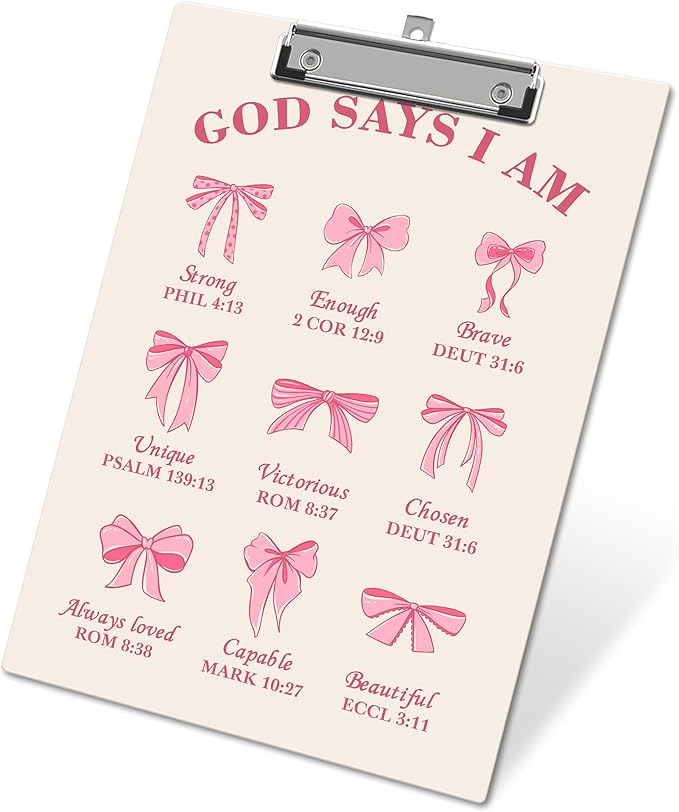APIILVPQ Bible Clipboard, Pink Bow Clipboards with Low Profile Clip for Office School Use, Christian Prayer Wooden Clip Boards for Nurses Teachers Students - C04