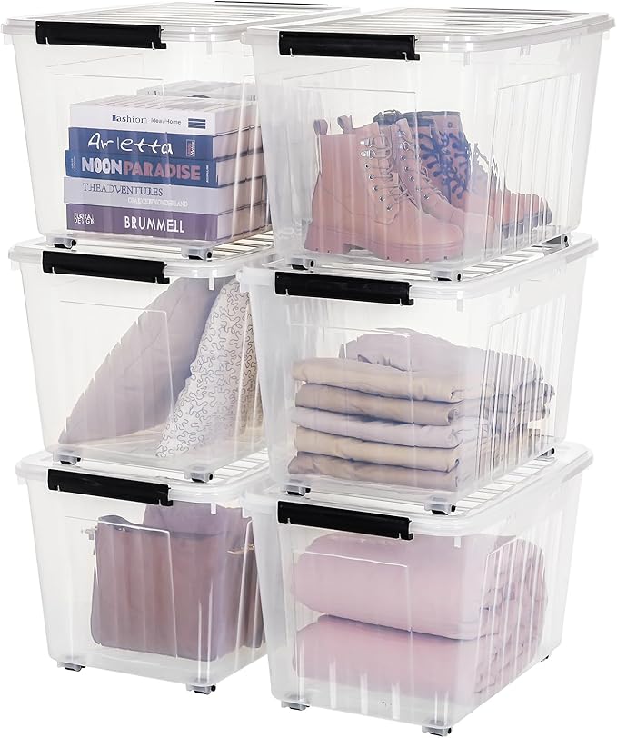 Citylife 82 QT Clear Plastic Storage Bins with Lids Stackable and Nestable Storage Boxes with Lids Large Plastic Storage Containers for Garage, Closet, Kitchen, 6 Packs