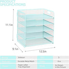 Letter Tray Paper Organizer 5-Tier Desk Organizer File Organizer Paper Holder with Handle, Metal Desktop Document Shelf Tray Office Classroom Organization - Blue