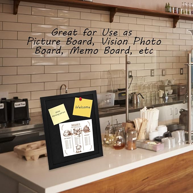 Black Cork Board Bulletin Pin Display for Wall Corkboard Pushpin Vision Picture Board Photo Felt for Memos, Photos, Home, Kitchen, Office,17"x13"