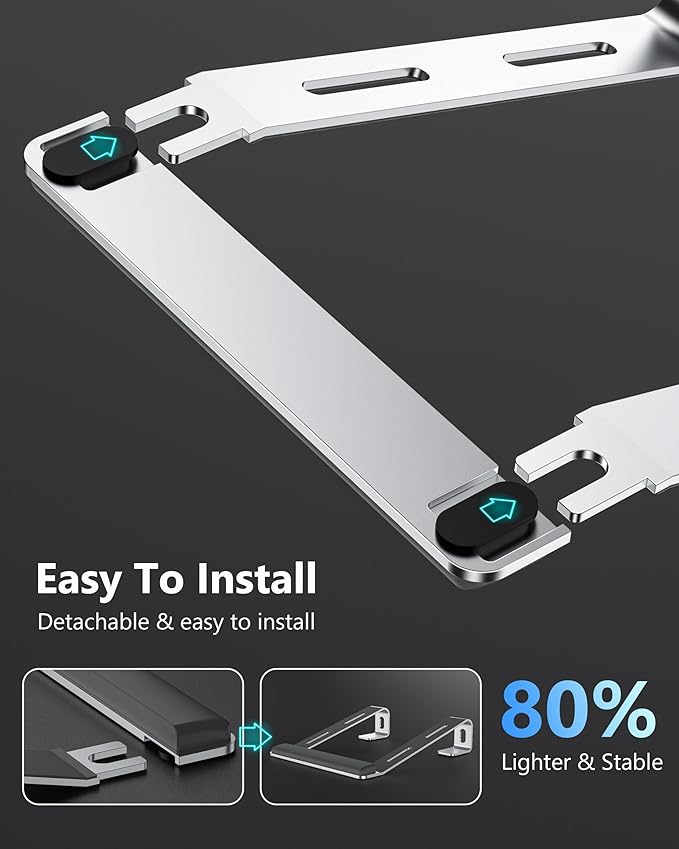 JCZT Aluminum Laptop Stand, Notebook Stand with Wrist Rest, Ergonomic Detachable Laptop Mount, Computer Stand Compatible with 10-17'' All Laptops Such as MacBook Air Pro/HP/Dell/Lenovo, Silver