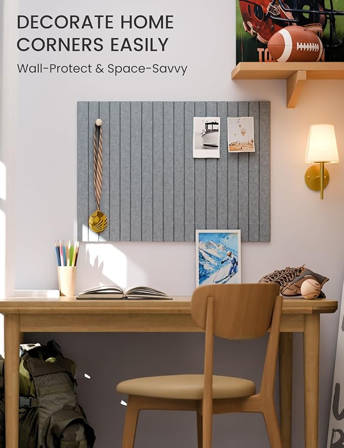 Fluxynara Felt Bulletin Board Tiles -28"x18" with 40 Adhesive Tabs, Cork Board Alternative for Office Decor, Push Pin Board Wall Organizer 6-Pack (Blue Gray)