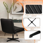 PUKAMI Criss Cross Legged Office Chair,Armless Office Desk Chair No Wheels,PU Leather Modern Swivel Vanity,Height Adjustable Wide Seat Mid Back Computer Task Chair for Home Office