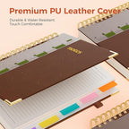 XYark Line Hardcover Spiral Notebook with Removable Dividers Tabs & Ruler, 5 Subject Notebook College Ruled, 300 Page, Large 8"x10" B5 Notebooks for Work School, Lined Journal for Women & Men, Brown