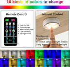 Onumii Puck Lights with Remote Battery Operated ED Under Cabinet Lighting Wireless Stick on Color Changing Timer Tap Lights for Cabinets Shelves Closets Display Case - 2Pack White