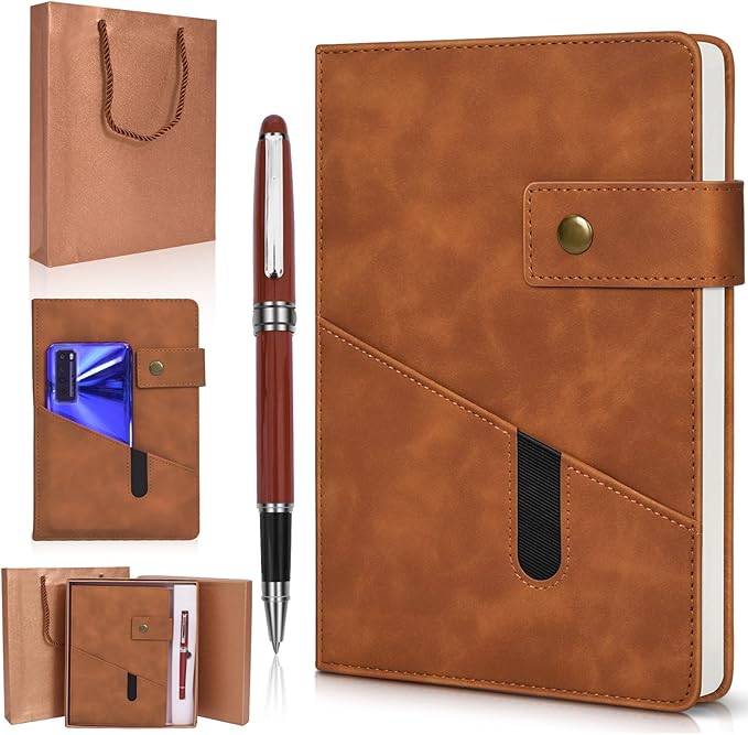 vfaejll A5 Lined Leather Journal Notebook,Hardcover Journal Set with Pen and Gift Box,100Pages 100gsm Thick Ruled Paper Daily Diary for Men Women School,Travel,Business,Work,Writing 5.9" X 8.4"