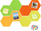 Uoisaiko 12" Large Bulletin Board with 30 Push Pins, Pack of 8 Hexagon Felt Pin Board Notice Boards for Home Office Kitchen, Felt Wall Tiles for Photos Memos (Green Yellow)