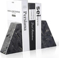Karibiber Marble Bookends for Heavy Books, Decorative Book Ends for Shelves, Titanium Black Stone Durable and Heavy-Duty Book Ends for Hardback Books & CDS, Unique Book Stopper & Holder, Set of 2