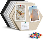 Uoisaiko 12" Large Bulletin Board with 30 Push Pins, Pack of 8 Hexagon Felt Pin Board Notice Boards for Home Office Kitchen, Felt Wall Tiles for Photos Memos