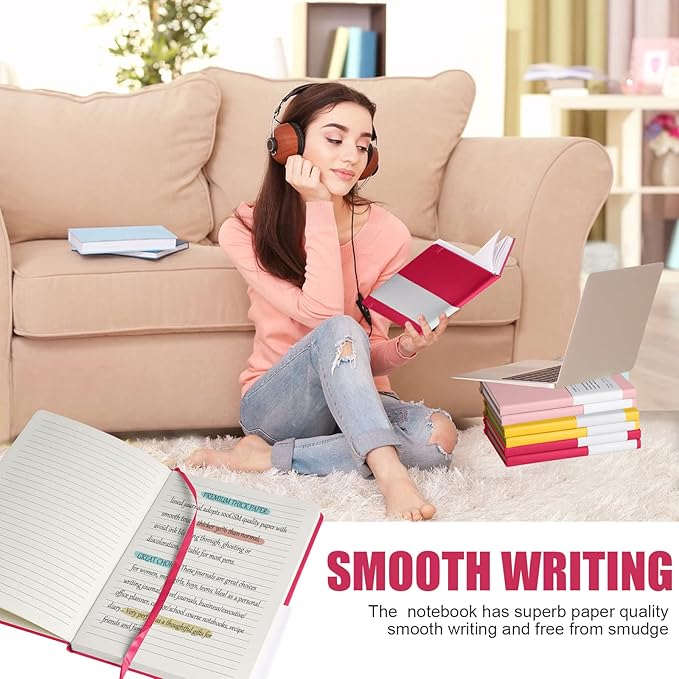 EMOMAS Lined Journal Notebook, 10Pack Hardcover Notebook for Men & Women – Journals for Writing, Work, School, Home & Daily Notes, 160 Pages – Medium A5, 5.7"x8", 100 gsm Thick Paper (Rose Red)
