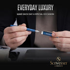 Scriveiner Personalized Luxury EDC Fountain Pen (Medium), Stunning Matt Blue Pocket Pen, Chrome Finish, Schmidt German Nib, Best Engraved Fountain Pen Gift Set for Men & Women, Name Engraving