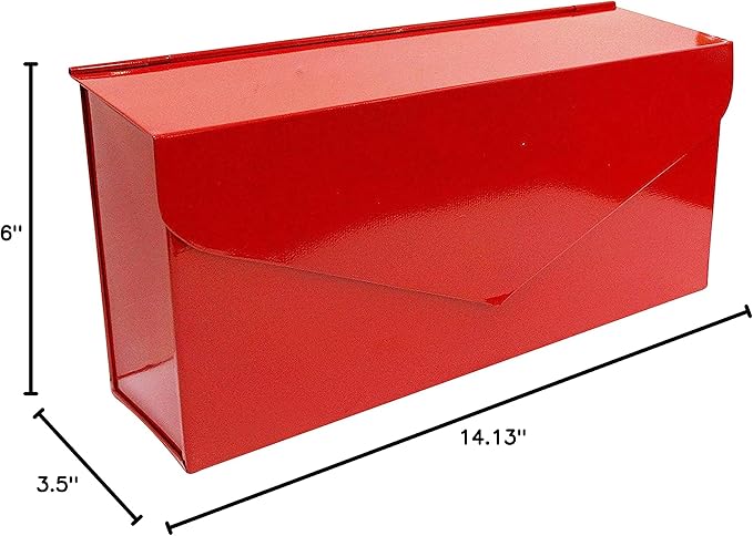 NACH Red Envelope Wall Mount Mailbox, Rust Resistant Metal Mailbox, Red Mailbox Wall Mount, Mailboxes for Outside Wall Mount, Outdoor Mailboxes, Wall Mailbox, 14.1 x 3.5 x 6 Inches, MB-6915RED