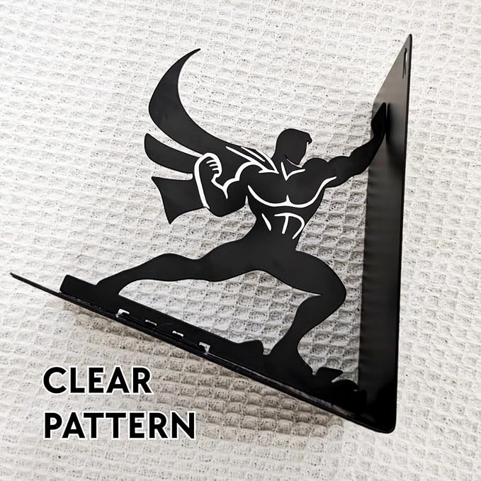 Superhero Metal Bookend – 6.5 Inch Heavy-Duty Book Holder with Anti-Slip Base, Unique Decorative Book Stand for Home or Office Shelf, Holds Large Books – Black