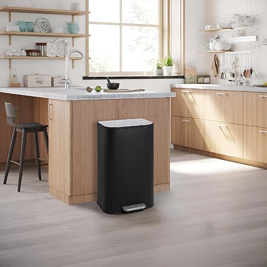 DYTesa 8 Gallon Black Stainless Steel Foot Pedal Trash Can | Rectangular Slim Design Saves Space | Soft-Close Lid & Removable Inner Bucket | Stylish Garbage Bin for Kitchen, Office, Living Room