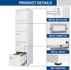Fesbos File Cabinets - 5 Drawers Vertical 17.8" Deep Lockable Filing Cabinet - White Metal Storage Cabinets for Home Office to Hanging Files Letter/Legal/F4/A4 Size