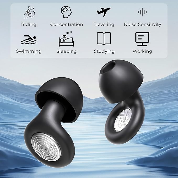 Ear Plugs for Sleeping Noise Cancelling, Soft Reusable Ear Plug, 45dB Earplugs for Noise Reduction, Ear Plugs for Concerts, Suitable for Noisy Environments, Travel,Hearing Protection (Black)
