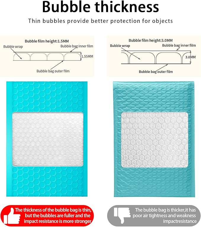 packbabol Bubble Mailers, 8.5x11 Inch Poly Padded Bubble Mailers Pack of 50 Bubble Envelopes Opaque Self Seal Adhesive Waterproof Bags for Shipping and Packaging (Teal)