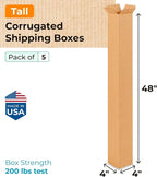 Tall Moving & Shipping Boxes 4 x 4 x 48 inches (5-Pack) - Extra Strength 200 lb vs Regular - Corrugated Durable Packing Boxes for Moving - Tall Cardboard Box - Eco Shipping Box by IDL Packaging