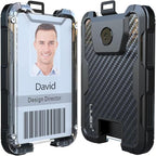 LIUGX Carbon Fiber Badge Holder with Heavy Duty Breakaway Lanyard, Durable ID Card Holder (Holds 6 Cards) with Quick Release Detachable Buckle, Metal Clip, American Flag