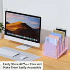 OUTIOE 5-Section Desk File Organizer, Metal Mesh Folder Organizer for Documents, Mail & Office Papers (Pink)