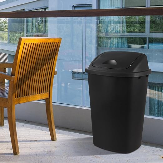 Uumitty 4 Packs 13 Gallon Plastic Tall Swing Top Garbage Can, Swing Lid Kitchen Trash Can, 25.6 Inch High, Black