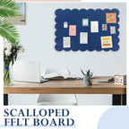 Mooliwe Scalloped Felt Bulletin Board 36 x 24 Inches Foldable Dark Blue Pin Cork Board Alternative for Wall, 3' x 2' Trifold Picture Vision Self Adhesive Bulletin Decorative
