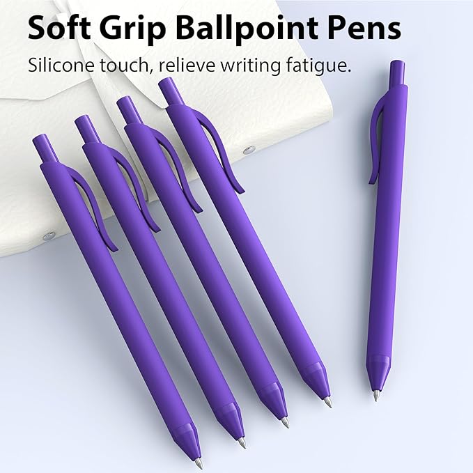 JIMMIDDA Ballpoint Pens Bulk - 107 Pcs Black Ink Pens in Bulk | 1.0 Medium Point Smooth Writing, Retractable No Bleed Ball Point Pen for Men Women (Purple Barrel)