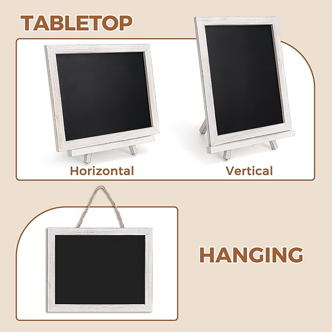 SELEAD 100% Real Wood Frame Magnetic Chalkboard with Stand - 10x12 Inch Small Tabletop/Hanging Chalk Board Words Sign Board, Message Menu Board for Cafe, Business, Wedding - Vintage White