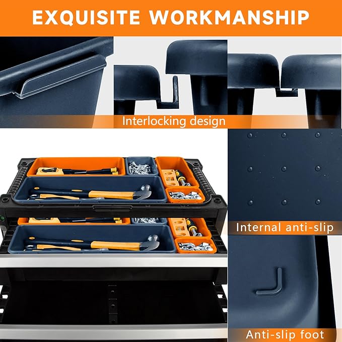 FLYVOLE Tool Box Organizer Tray, Toolbox Desk Drawer Organizer, Tool Box Tray, Toolbox Organization Storage for Rolling Tool Chest (60PCS (Blue+Orange))