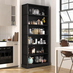 TVU 6-Tier Wooden Bookshelf, 77.2" Tall Farmhouse Style Open Bookcase, 31.5" W Standing Book Shelf with Storage, Suitable for Study, Living Room, Office, Blcak