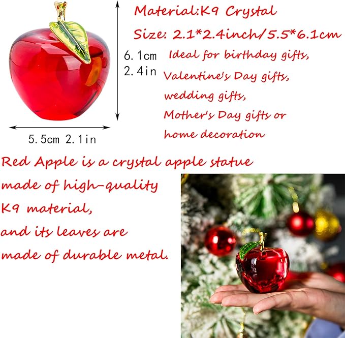 H&D Glaze Crystal Apple Paperweight Craft Decoration (red)
