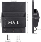 DLQuarts Mail Organizer with Key Holder for Wall, Mail Sorter Wall Mounted, Decorative Wooden Key and Mail Holder with 3 Hooks, Black