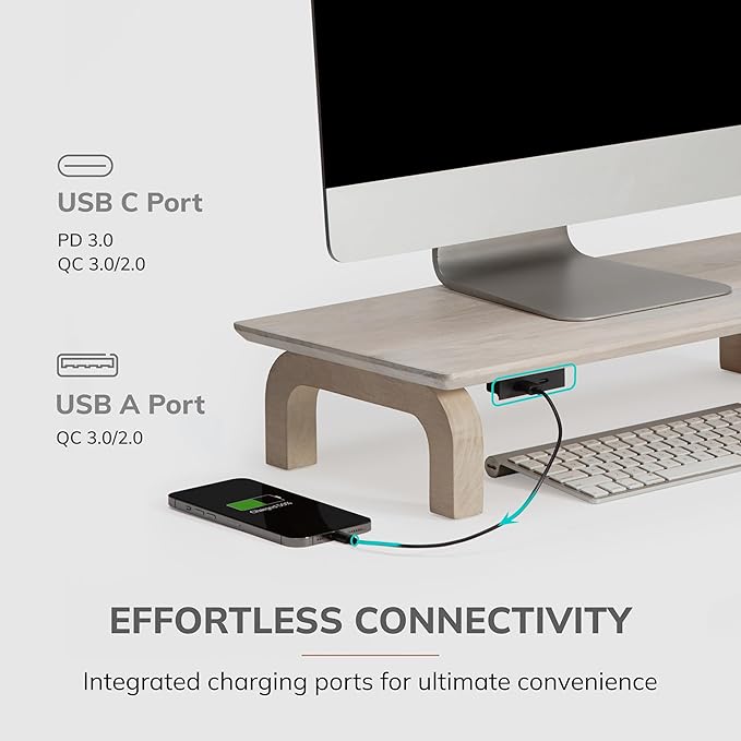 Anji Mountain Monitor Stand - Desktop Organizer & Laptop Riser, Ergonomic Monitor Riser, Space-Saving Monitor Stand for Desk, Durable Construction, Easy Assembly, Ideal for Home & Office,White Wash